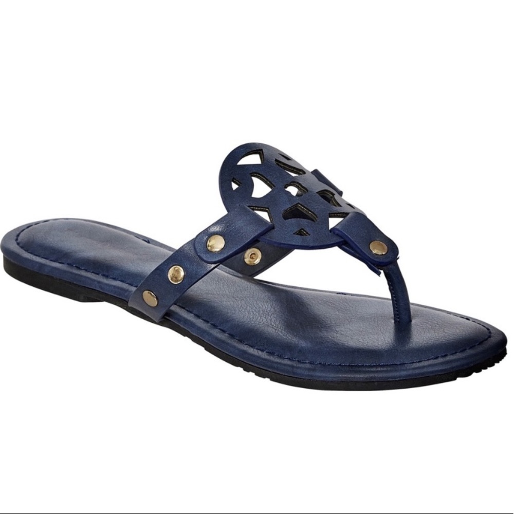 NAVY BLUE ornate thong sandals Pierre Dumas NIB - Picture 8 of 12